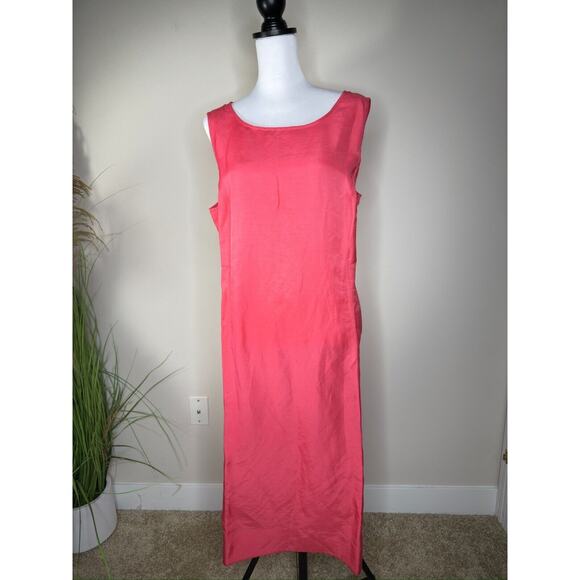 J. Jill Dress NWT Women XL Strawberry Red Pink Midi Tank Linen Shift Sleeveless - Picture 4 of 10